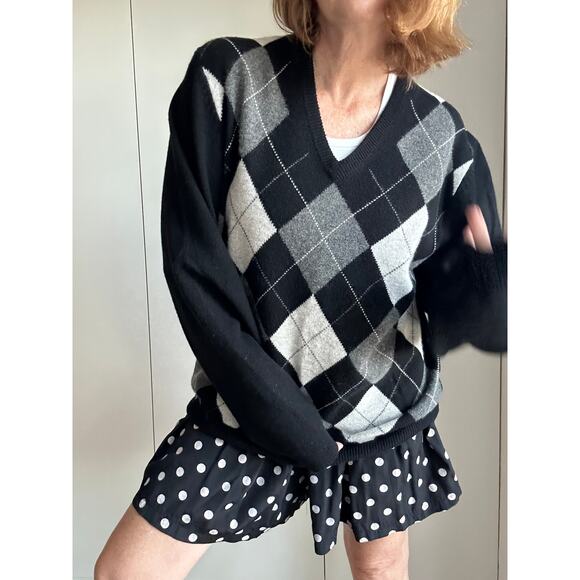 Men's Brooks Brothers Argyle Sweater Scottich Lambswool Black Gray Size XL Twee - Picture 3 of 8